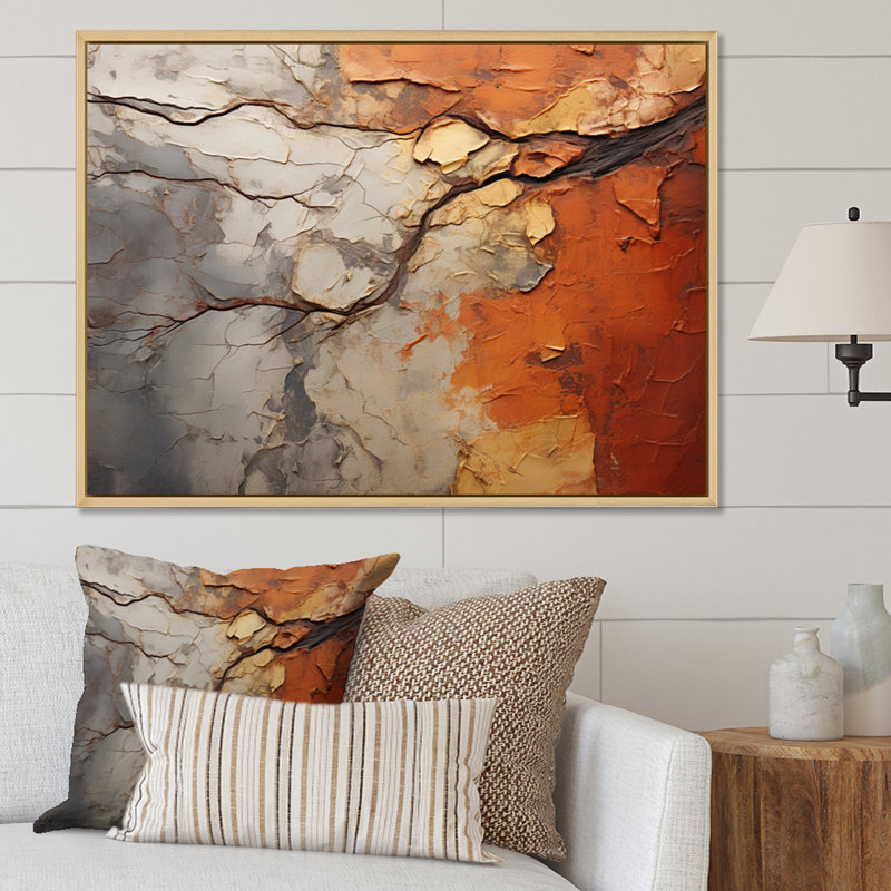 Collage d'arbre de séquoia abstrait orange gris sur toile, H 12 po x l 20 po x P 1 po, Naturel