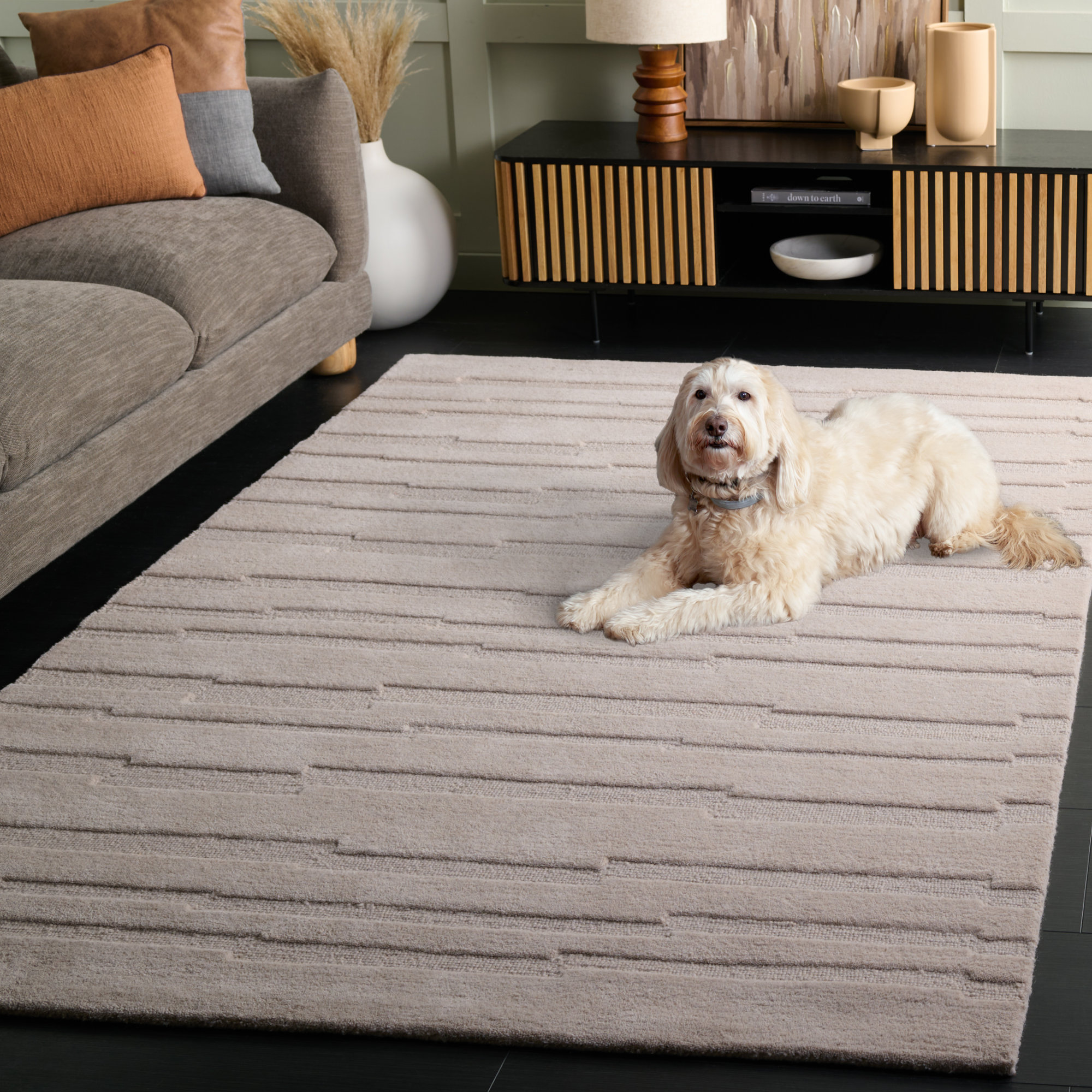 Elona Hand Tufted Beige Rug, Rectangle 6' x 9'