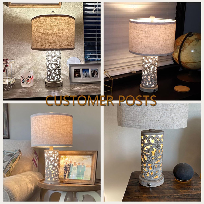 Wash White 22'' Touch Control Table Lamp Set with USB Ports