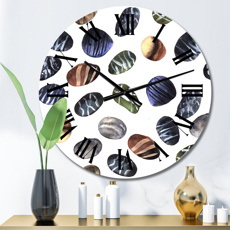 Horloge murale moderne avec pierres colorées sur fond blanc I, Petit