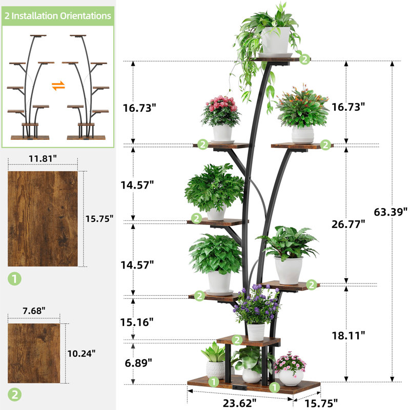  Support pour plante 63,39 po Wert, Brun rustique / noir