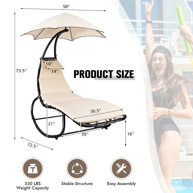 Chaise longue suspendue Jean-Mary avec support, Beige