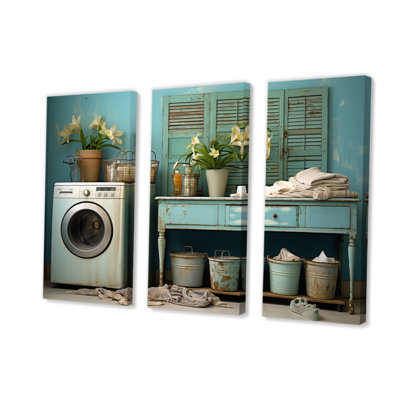 " Turquoise Vintage Laundry Room I " 3 - Pieces