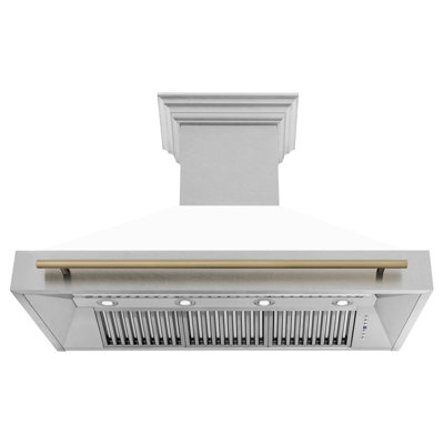 ZLINE Autograph Edition 48 in. Satin Stainless Steel Wall Mount Range Hood with White Matte Shell and Handle