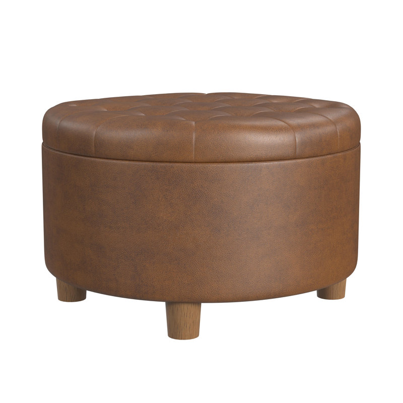 Hodosh Round Storage Ottoman , Brown Faux Leather