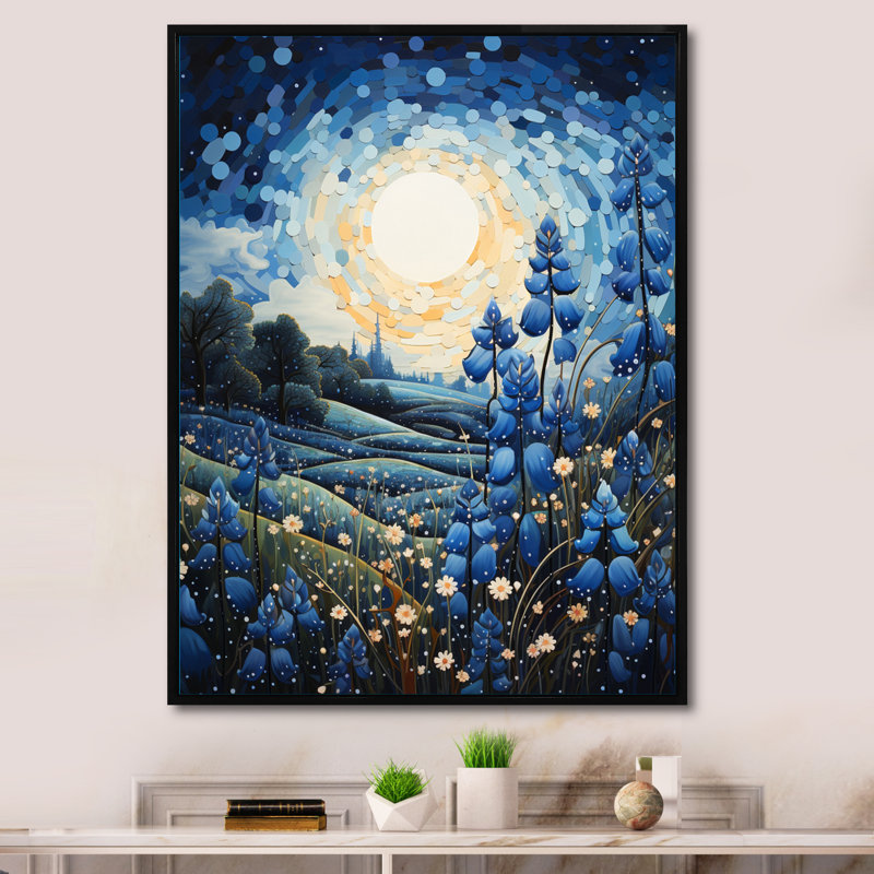Bluebonnets Flower Blissful IV " Bluebonnets Flower Blissful IV ",  32" H x 16" W  x 1" D, Black Floater Framed
