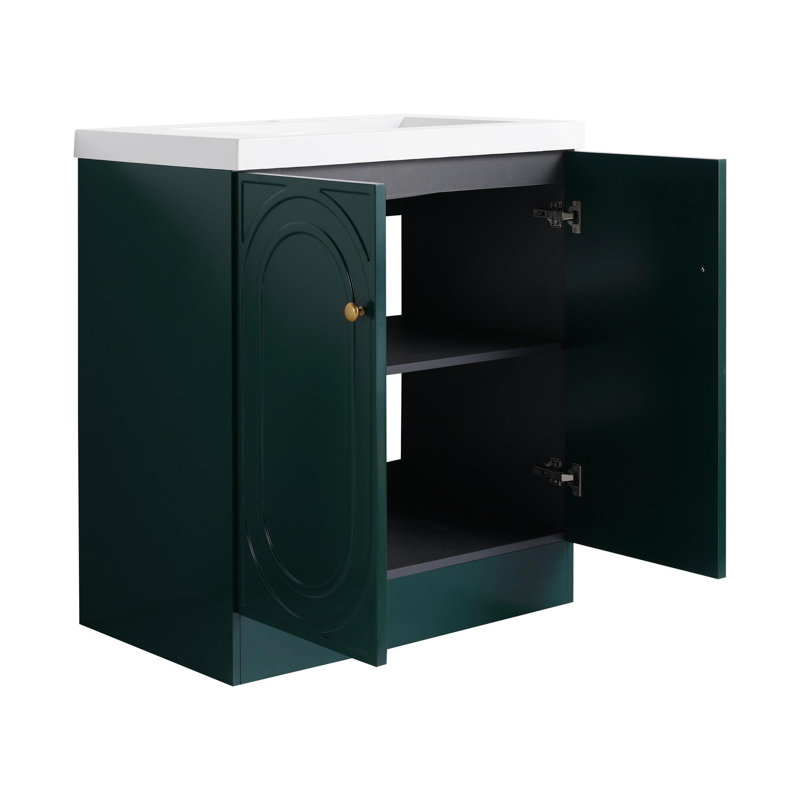Meuble-lavabo autoportant de 30 po avec lavabo et 2 portes à fermeture en douceur, Vert foncé