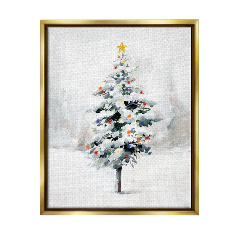 «Snowy Christmas Tree Landscape» par Caverly Smith, peinture sur toile à cadre flottant, H 31 po x l 25 po x P 1,7 po
