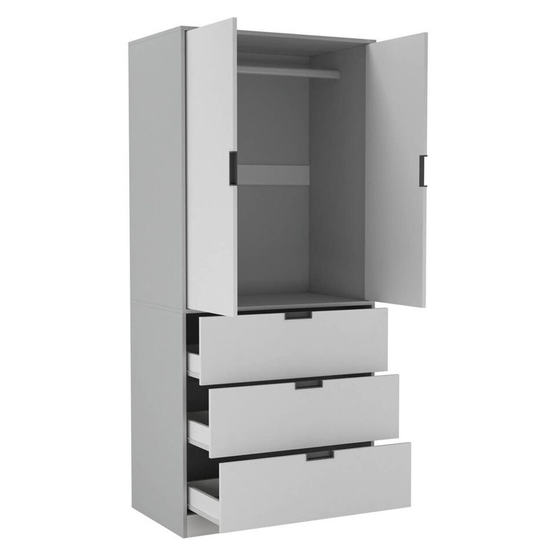 Stephy Solid Wood Wardrobe, Gray/White