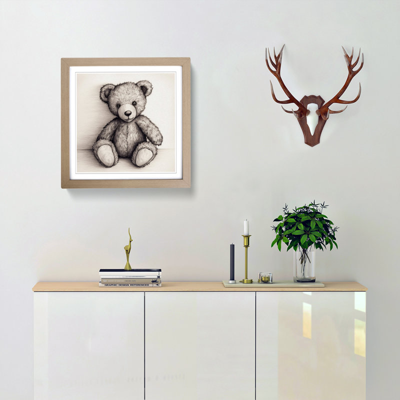 Teddy Bear Drawing - Framed Print, Oak