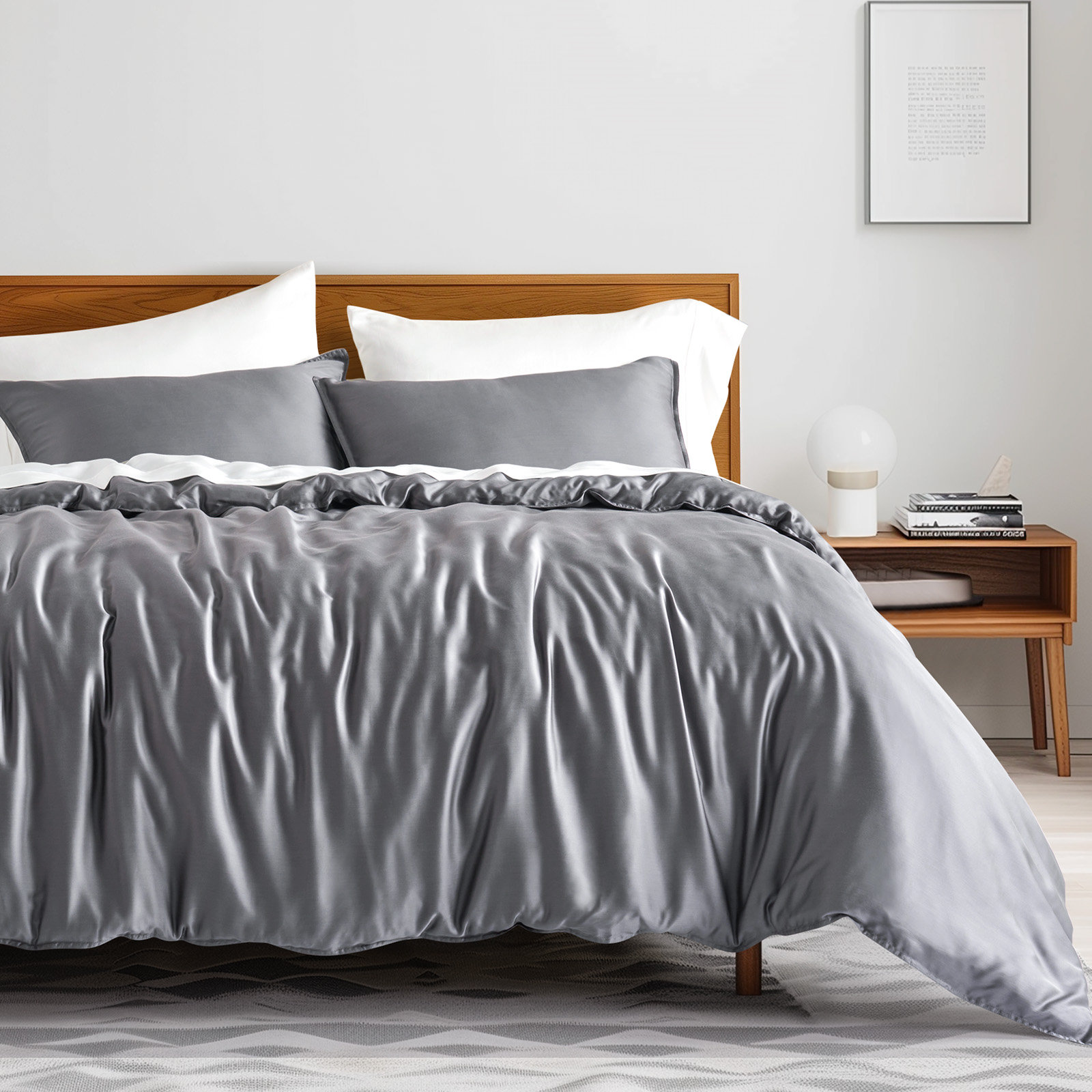 Tencel Lyocell Cooling Duvet Cover Set, Charcoal Gray, Queen Duvet Cover + 2 Queen Shams
