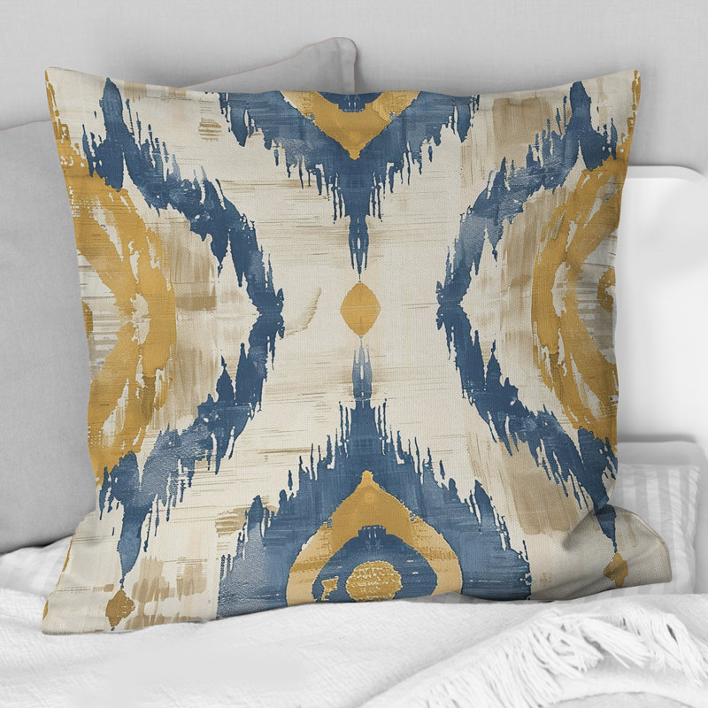 Coussin décoratif rétro géométrique doré et vert I, H 18 po x l 18 po