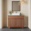 Meuble-lavabo autoportant en noyer de 36 po avec lavabo vasque et comptoir en pierre blanche 36 po-135606601