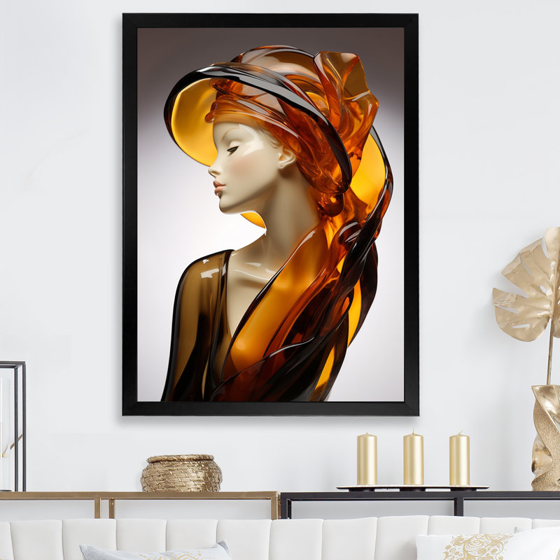 Amber Elegance Woman Sculpture I - reproduction, Cadre simple noir, H 32 po x l 24 po x P 1 po
