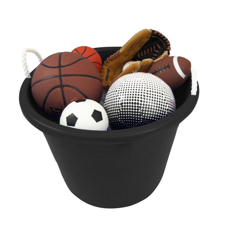 Homz Plastic 17 Gallon Utility Storage Bucket Tub W/Rope Handle, Black