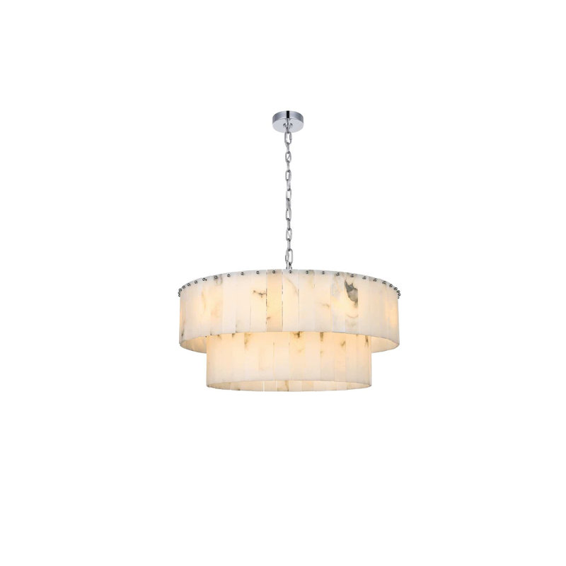 Lustre en albâtre 32 pouces Intisar, H 14 po x l 32 po x P 32 po, Chrome chrome, 18 lumières