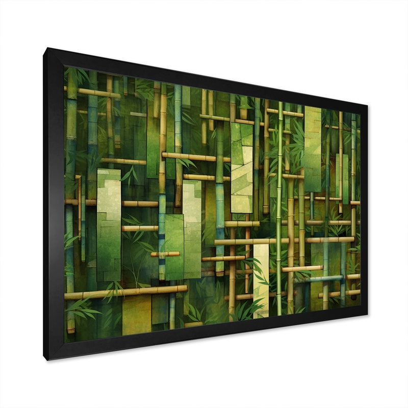 «Whispering Bamboo», motifs géométriques sur toile, H 16 po x l 32 po x P 1 po, Cadre photo noir