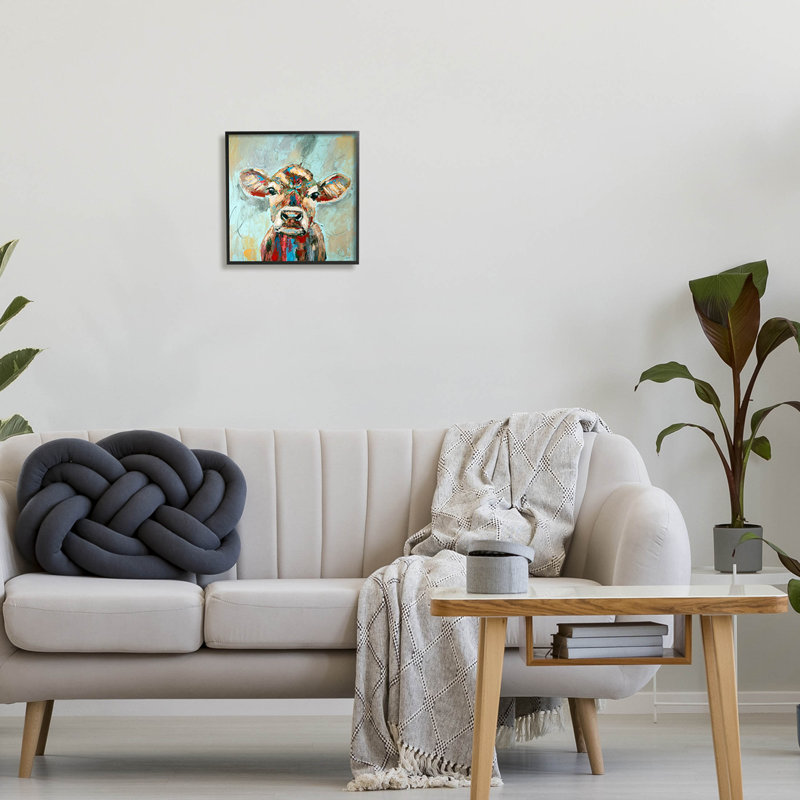 Vache brossée, art de giclée par Jen Seeley, Giclée encadrée noir minuit, H 12 po x l 12 po x P 1,5 po