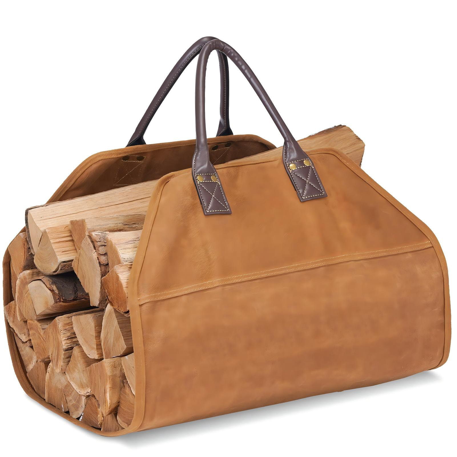 August Grove® Firewood Carrier Waxed Canvas With Faux Leather Handle