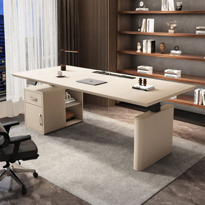 Beige Rectangular Manufactured Wood+Barenia with 1 drawers desk