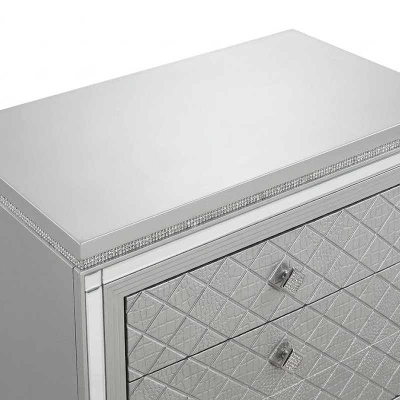 3 tiroirs argentés avec chargeur USB W Table de chevet