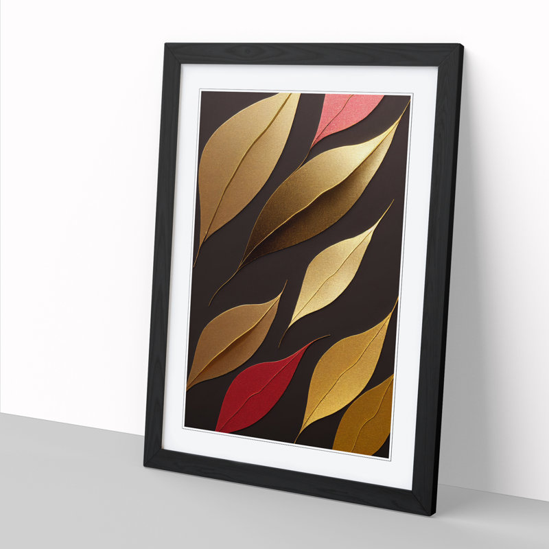Letrica Gold Leaf - Picture Frame Print, Black, 64cm H x 46cm W