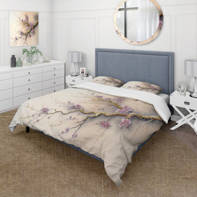 Pink And Plum Cherry Blossom Branch V BeddingMicrofiber / Polyester Duvet Cover Set