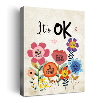 It's OK Wall Art Canvas,Inspirational Wall Decor For Girls Room Decor, Positive Affirmations Encouragement Canvas Framed Wall Art For Girls Room Decor