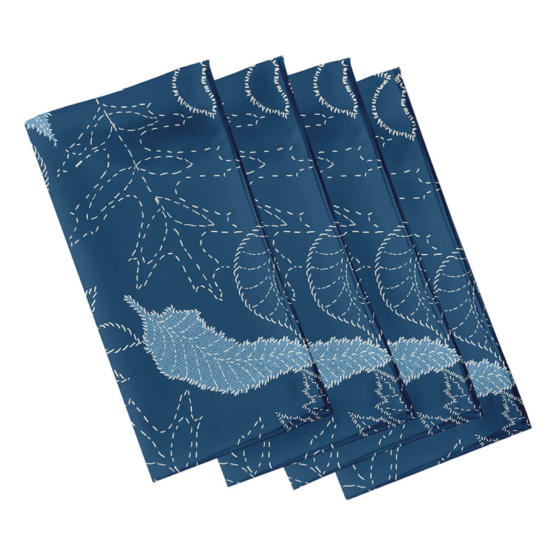 Ensemble de serviettes 4 pièces à motif de feuilles à pois Maxson, bleu