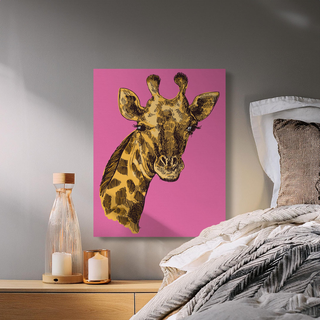 Pop Art Giraffe Canvas Wall Art, Bold Pink Animal Print, Modern Home Decor, Archival Quality, Gallery Wrapped, Ready to Hang