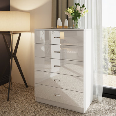 Brendle 5 Drawer Chest Of Drawers: 70cm Wide - High Gloss Front with Chrome Handles, Scratch Resistant.