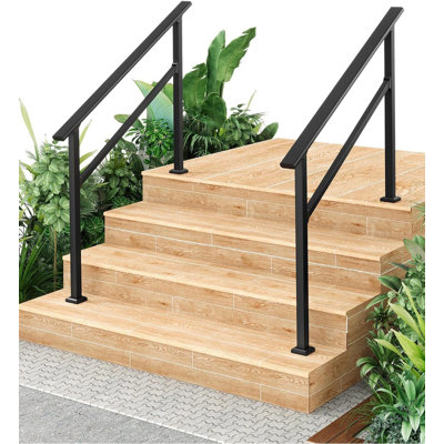 2 rampes à main pour les marches extérieures, 2 à 5 marches d'escalier en métal, coffre-fort et rampe de terrasse pour les personnes âgées en noir