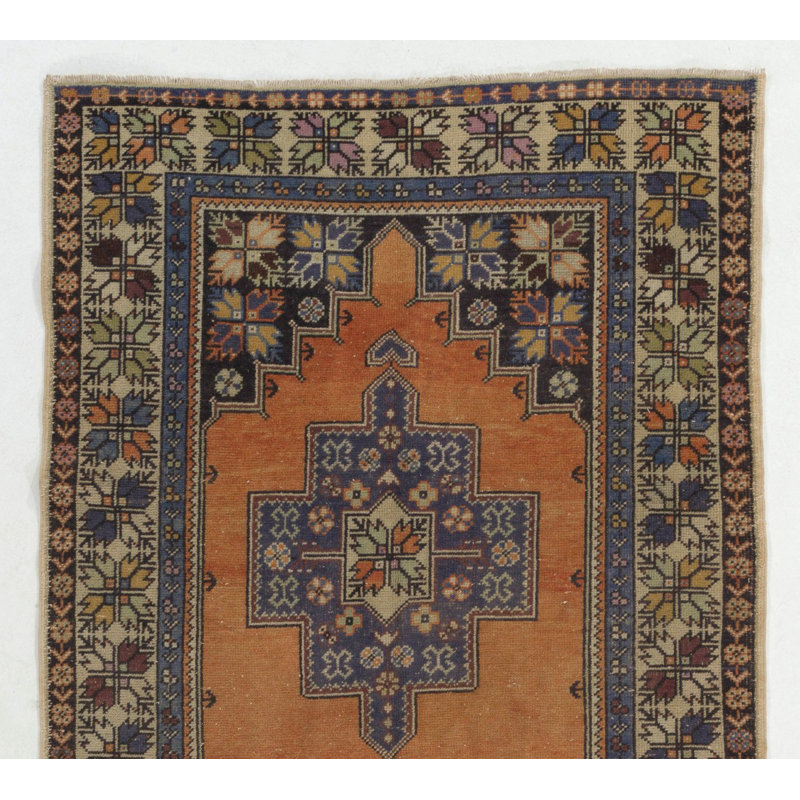 Tapis turc rétro noué à la main avec velours