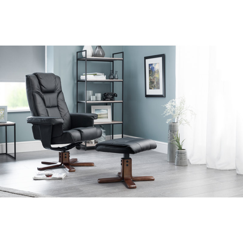 Guillot Swivel Recliner with Footstool, Black