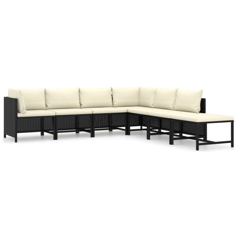 7 Piece Patio Lounge Set with Cushions, Black, Cream White