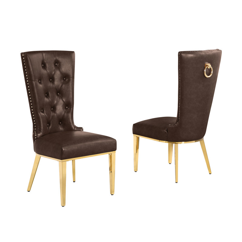 Chaises de salle à manger Leathaire avec garniture cloutée, Espresso