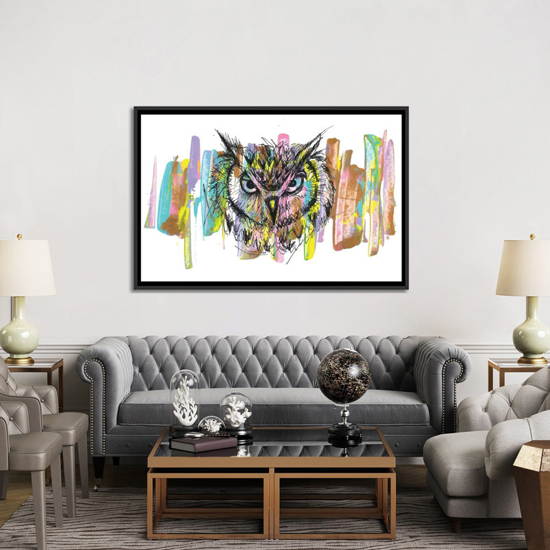 Impression sur toile hibou, H 18 po x l 26 po x P 1,5 po, Toile avec cadre noir