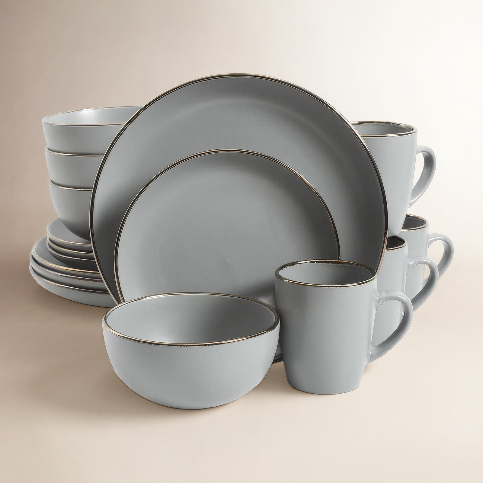 Rockaway Ceramic Dinnerware Set, Matte Gray