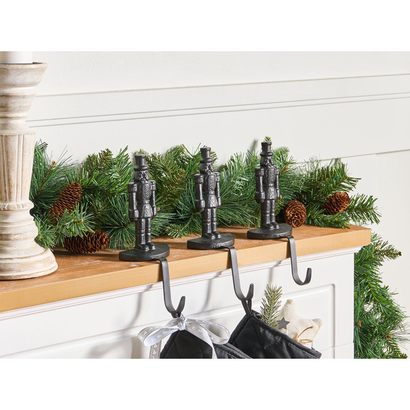 Set of 3 Christmas Stocking Holders KAJAANI Nutcracker 21 cm Black, Black