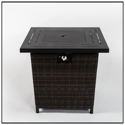 28" Propane Gas Fire Pit Table, 50000 BTU Square Fire Pit With Beautiful Wicker Base For Outside Patio Deck Garden Backyard-Black
