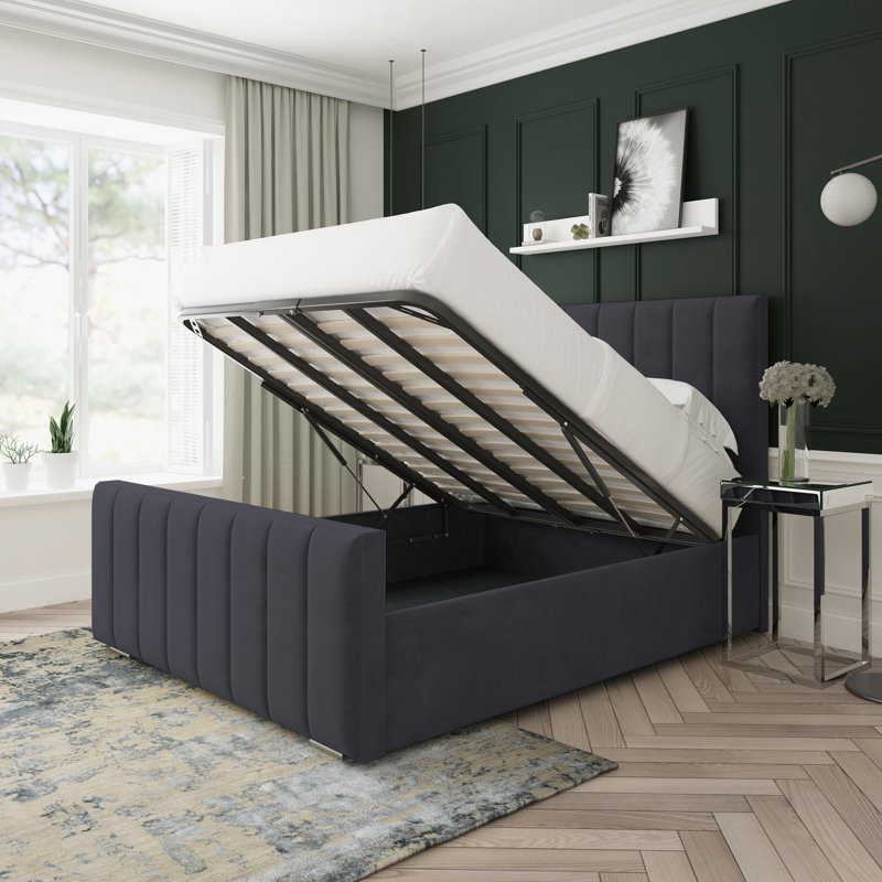 Oakley Naples Velvet Upholstered Ottoman Bed Frame, Double (4'6), Black