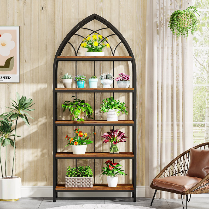 5-Tier Tall Bookshelf with Metal Frame for Home Office, Black/Brown