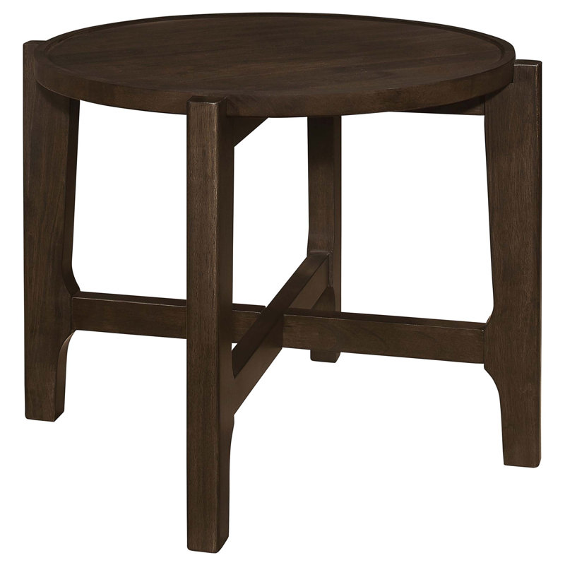 Round Solid Wood End Table, Dark Brown