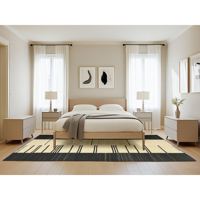 Tapis noir/beige contemporain, Rectangle 5 pi x 8 pi