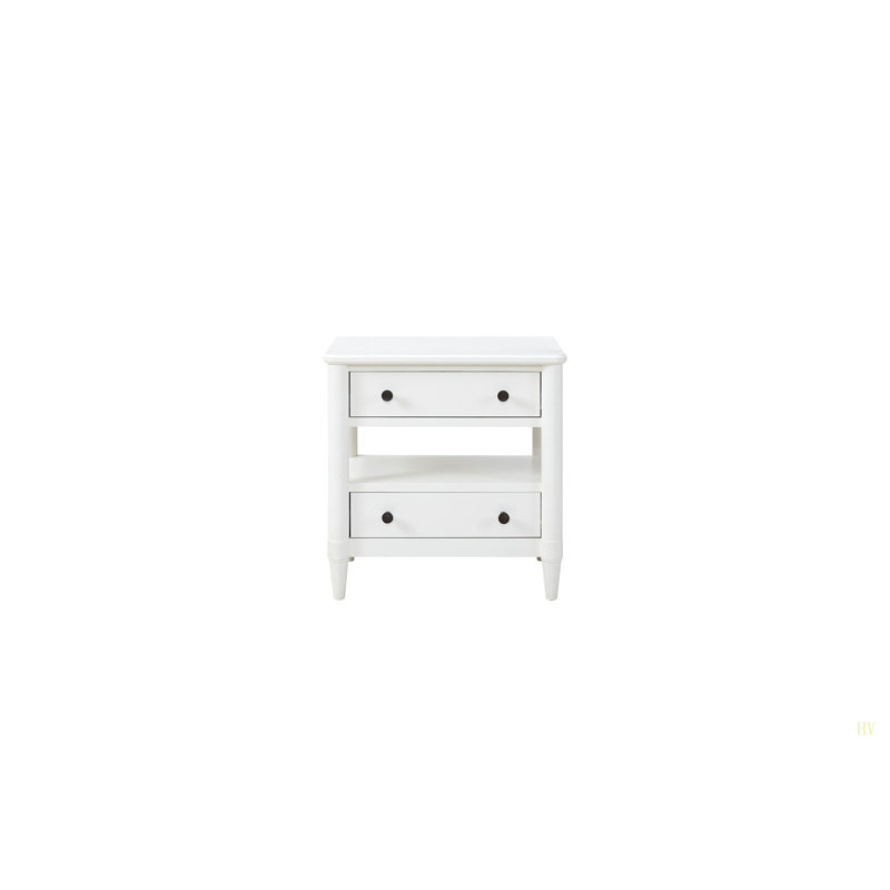 Table de chevet ouverte avec 2 tiroirs, Blanc