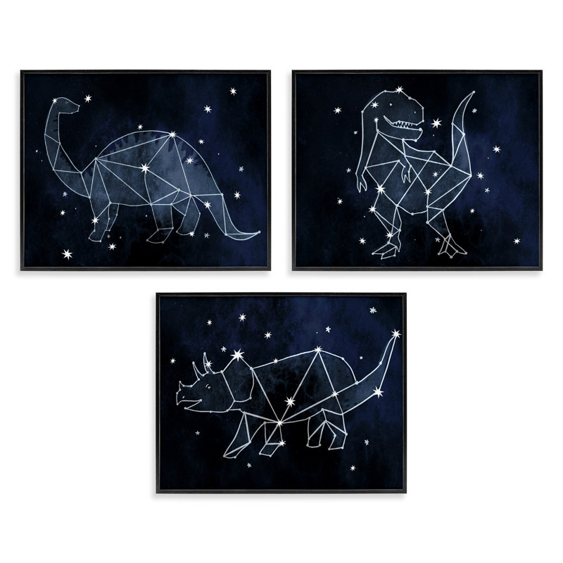 «Night Sky Dinosaur Constellations», ensemble de 3 giclées encadrées par Daphne Polselli, Giclée encadrée noir minuit