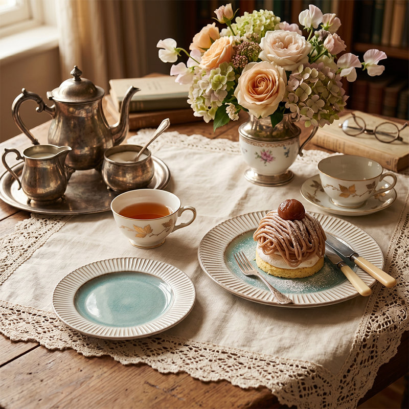 Ensemble de 2 assiettes en céramique fabriquées à la main - jante Sunburst embossée et glacis céladon réactif | Porcelaine sans plomb | 8,9 po et 11,2 po