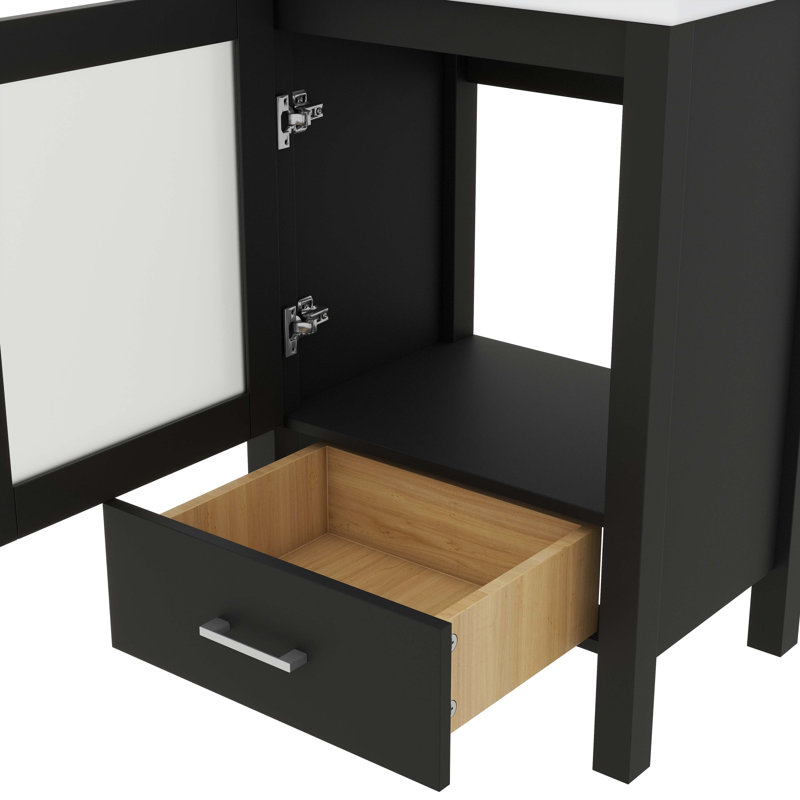 Meuble-lavabo de 20 po avec lavabo en céramique, meuble-lavabo autoportant de 20 po avec 1 grand tiroir et 1 porte à fermeture douce, armoire pour petit espace