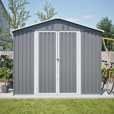 Remise de rangement extérieure 8 X 12 pi - idéale pour la pelouse de jardin, un grand outil en métal avec cadre en aluminium, des portes doubles verrouillables et des instructions d'assemblage simples avec beaucoup de rangement, portes