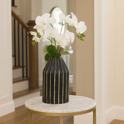 10" Hand-Carved Wooden Vase – Available In Black Or White | Modern Geometric Accent Vase For Table Or Shelf | Sculptural Wood Home Décor